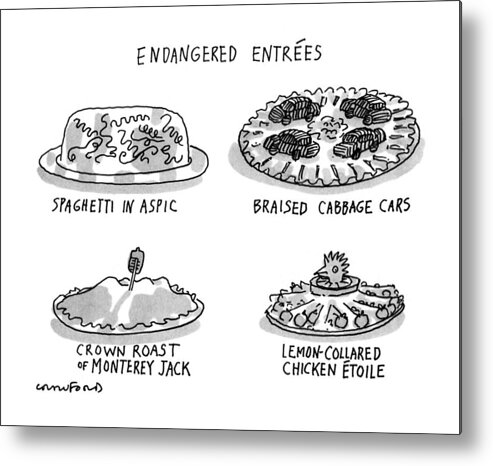 Food Metal Print featuring the drawing Endangered Entrees by Michael Crawford