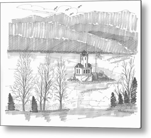 Lighthouse Metal Print featuring the drawing Esopus Lighthouse by Richard Wambach
