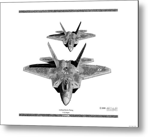 Lockheed Metal Print featuring the drawing F-22 Raptor by Arthur Eggers