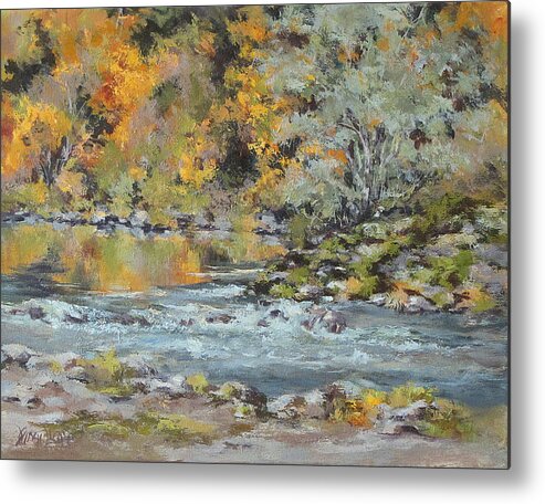 Seasons Metal Print featuring the painting Fall on the River by Karen Ilari