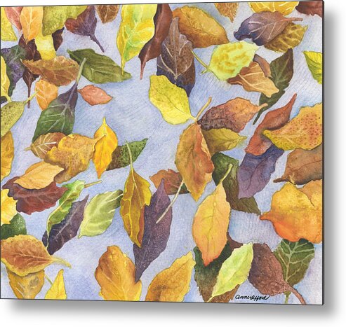 Leaves Painting Metal Print featuring the painting Fallen Leaves by Anne Gifford