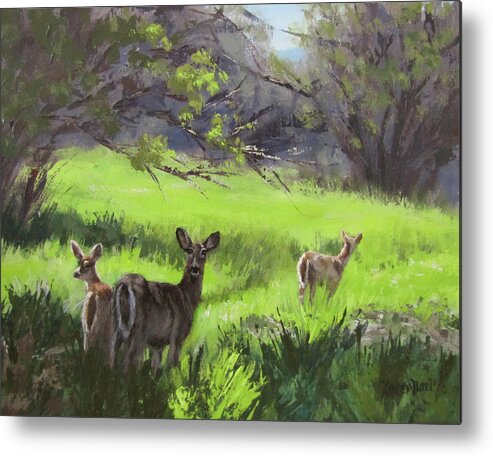 Deer Metal Print featuring the painting Family Outing by Karen Ilari