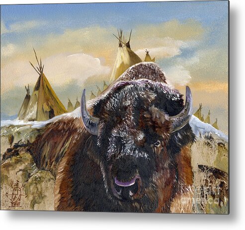 Bison Metal Print featuring the painting Feed the Fire by J W Baker
