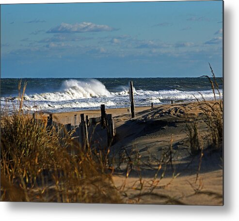 Fenwick Island Metal Print featuring the photograph Fenwick Dunes and Waves by Bill Swartwout