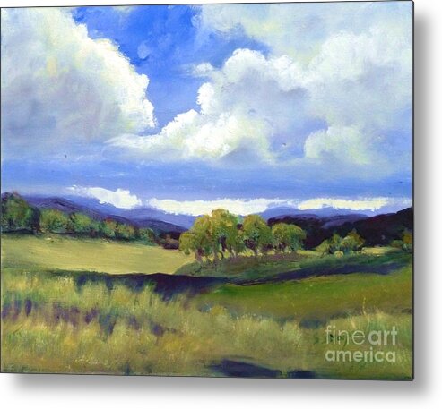 Green Metal Print featuring the painting Field In Spring by Sally Simon