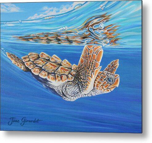 Ocean Metal Print featuring the painting First Dive by Jane Girardot