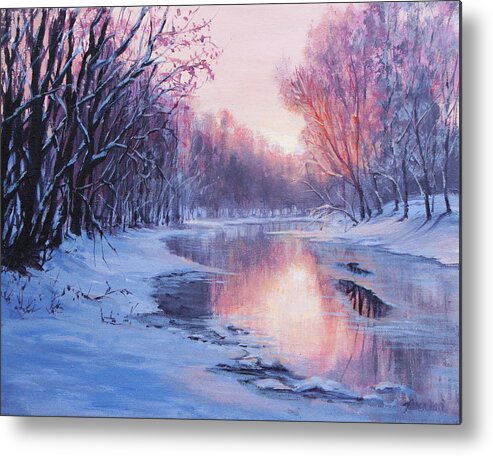 Landscape Metal Print featuring the painting First Light by Karen Ilari