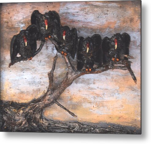 Vulture Metal Print featuring the painting Five Vultures in Tree by R Allen Swezey