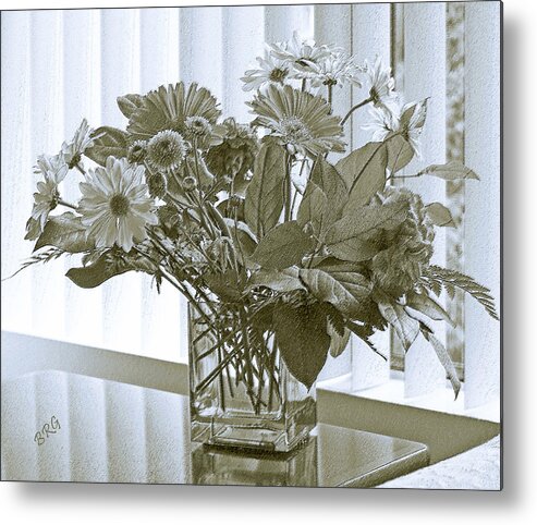 Floral Still Life Metal Print featuring the photograph Floral Arrangement With Blinds Reflection by Ben and Raisa Gertsberg