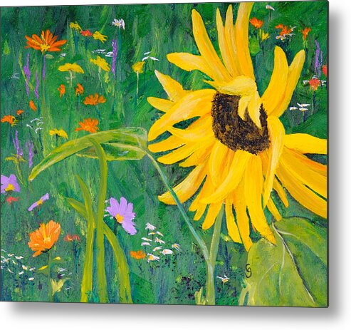 Sunflower Canvas Prints Metal Print featuring the painting Flower Fun by Cheryl Nancy Ann Gordon