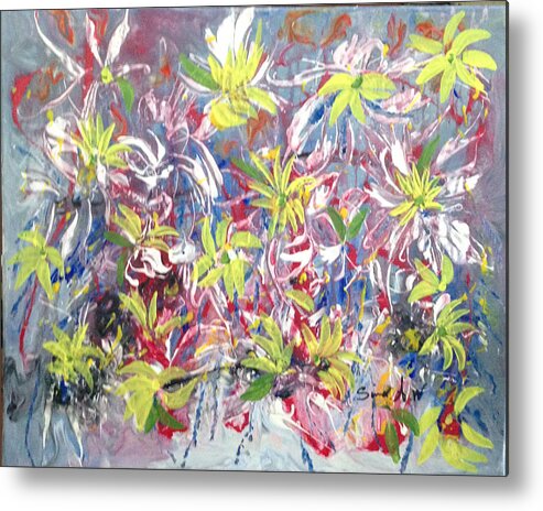 Abstract Metal Print featuring the painting Flowers of the Heaven by Sima Amid Wewetzer