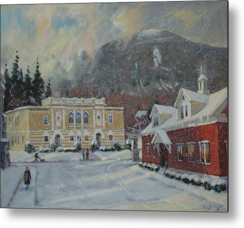 Berkshire Hills Paintings Metal Print featuring the painting Flurries Over Mount Greylock by Len Stomski