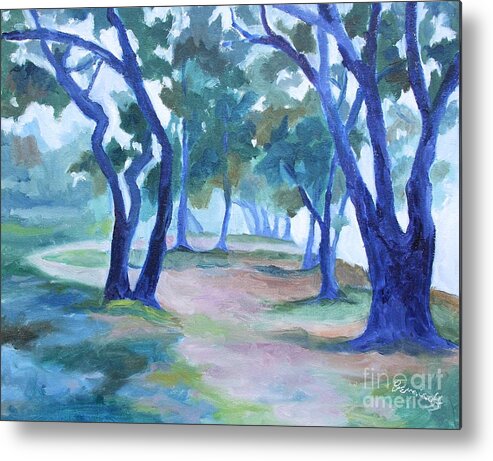 Fog Metal Print featuring the painting Fog Under the Oaks by Jan Bennicoff