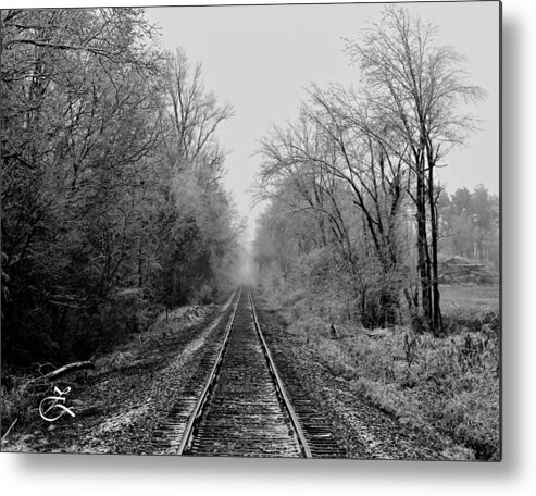 Landscape Metal Print featuring the photograph Foggy Ending in Black and White by David Zarecor