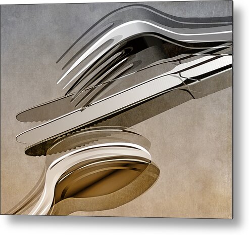 Texture Metal Print featuring the mixed media Fork Knife Spoon 6 by Angelina Tamez