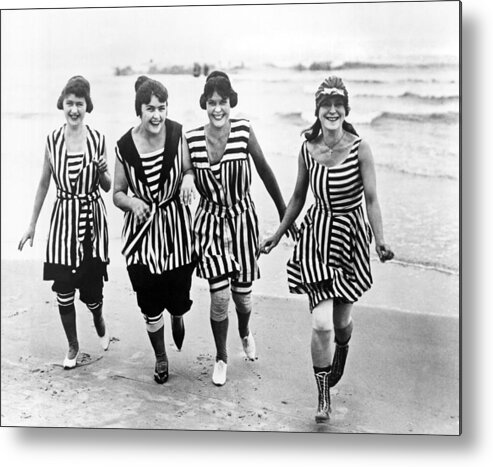 1035-268 Metal Print featuring the photograph Four Women In 1910 Beach Wear by Underwood Archives