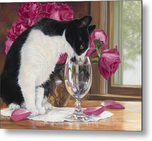 Cat Metal Print featuring the painting Fresh Water by Lucie Bilodeau