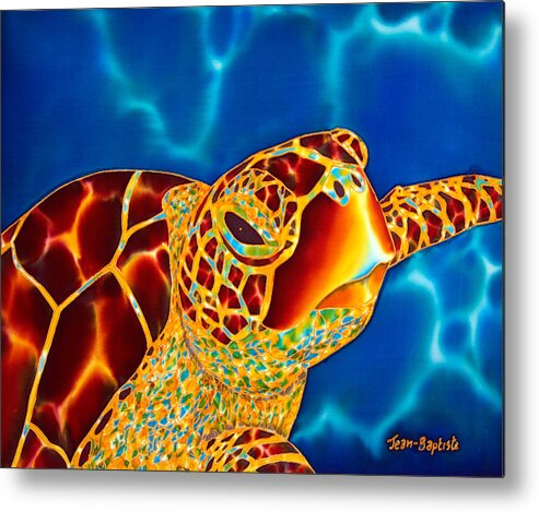 Sea Turtle Metal Print featuring the painting Friendly Encounter by Daniel Jean-Baptiste