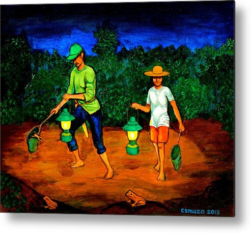 Frog Hunters Metal Print featuring the painting Frog Hunters by Cyril Maza