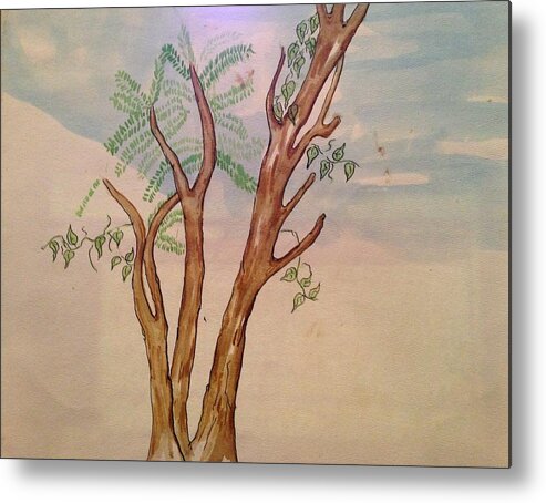 Tree Metal Print featuring the painting Funny Tree by Erika Jean Chamberlin