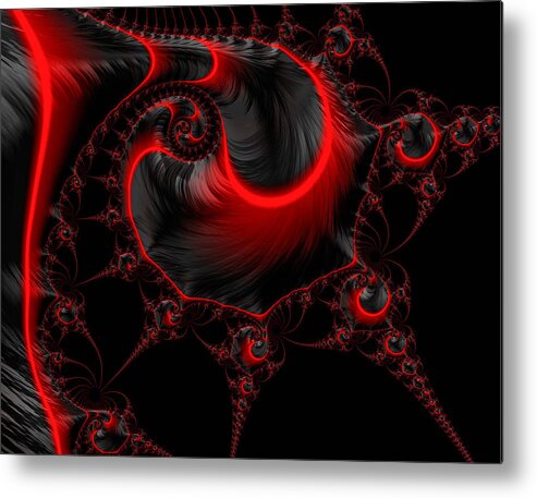Red Metal Print featuring the digital art Glowing red and black abstract fractal art by Matthias Hauser