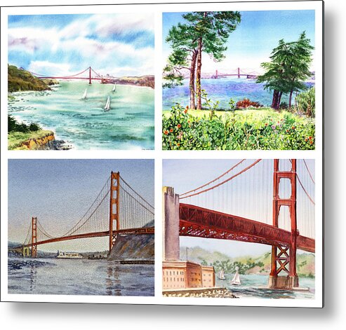 Golden Gate Bridge Metal Print featuring the painting Golden Gate Bridge San Francisco California by Irina Sztukowski