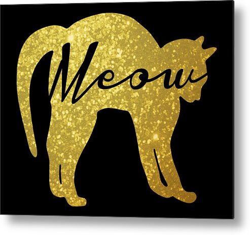 Golden Cat Metal Print featuring the digital art Golden Glitter Cat - Meow by Pati Photography