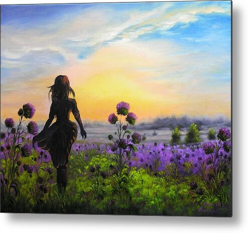 Landscapes Metal Print featuring the painting Golden surrender by Vesna Martinjak