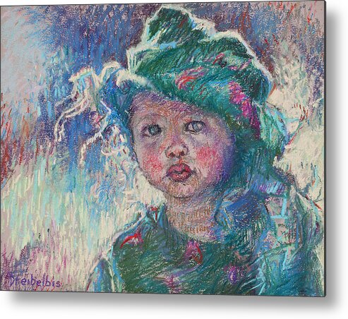 Child Metal Print featuring the painting Green Child by Ellen Dreibelbis