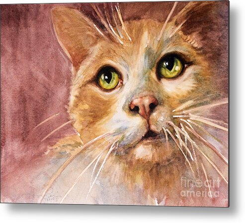 Cat Metal Print featuring the painting Green Eyes by Judith Levins