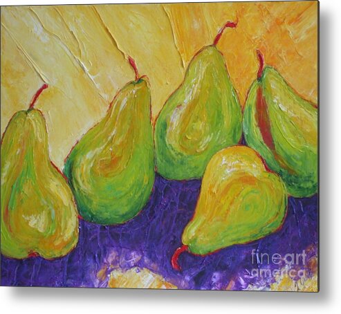 Kitchen Paintings Metal Print featuring the painting Green Pears by Paris Wyatt Llanso