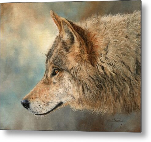 Wolf Metal Print featuring the painting Grey Wolf 3 by David Stribbling