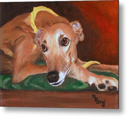 Dog Metal Print featuring the painting Greyhound Pout by Mary Jo Zorad