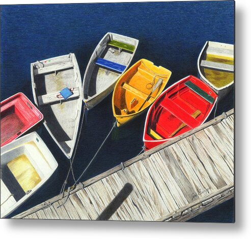 Dinghy Metal Print featuring the painting Harbor Dinghies by Joseph Burger