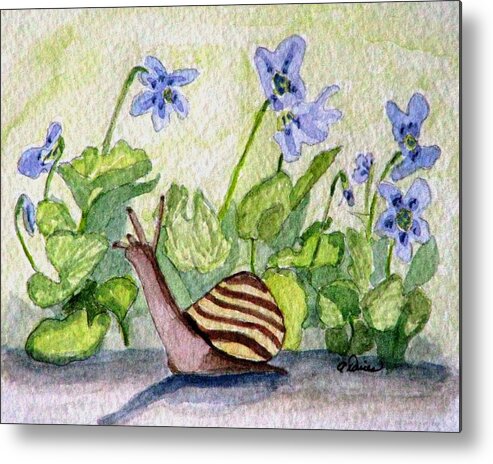 Violets Metal Print featuring the painting Harold in the Violets by Angela Davies