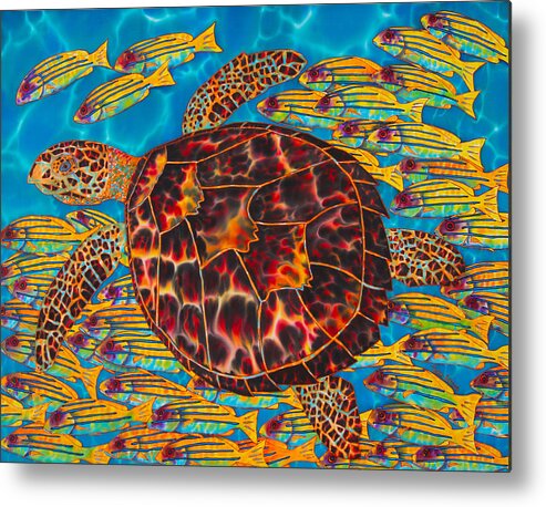 Turtle Metal Print featuring the painting Hawksbill Sea Turtle and Snappers by Daniel Jean-Baptiste