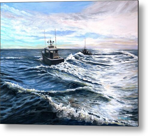 Boats Metal Print featuring the painting Heading Out by Eileen Patten Oliver
