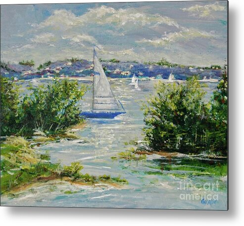 Landscape Metal Print featuring the painting Heading Out of The Harbor by Gail Allen