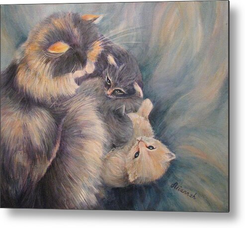Cat Metal Print featuring the painting Heartfelt bond by Ursula Brozovich