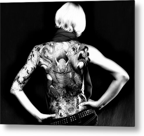 Black And White Metal Print featuring the photograph Heather the Tatooed Lady by Robert FERD Frank