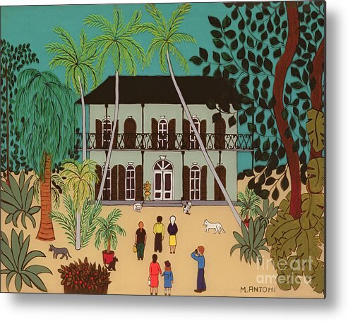 Naive; Palm Tree; Tourist; Camera; Tropical; Ernest Hemingway; Hemingway Metal Print featuring the painting Hemingways House Key West Florida by Micaela Antohi