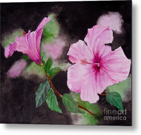 Flowers. Hibiscus Metal Print featuring the painting Hibiscus - So Pretty in Pink by Sher Nasser