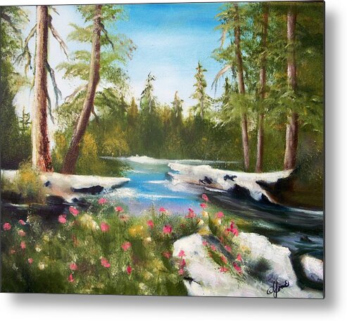 Landscape Metal Print featuring the painting High Sierra Stream by Joni McPherson