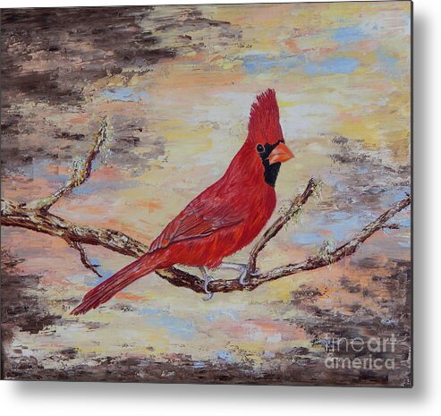 Northern Cardinal Metal Print featuring the painting His Angel for Estera by Lisa Rose Musselwhite