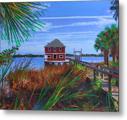 Boathouse Metal Print featuring the mixed media Historic Ormond Boathouse by Deborah Boyd