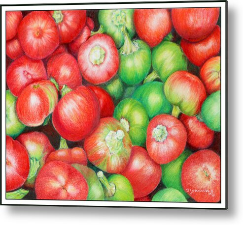 Hot Metal Print featuring the painting Hot Cherry Peppers by Mariarosa Rockefeller