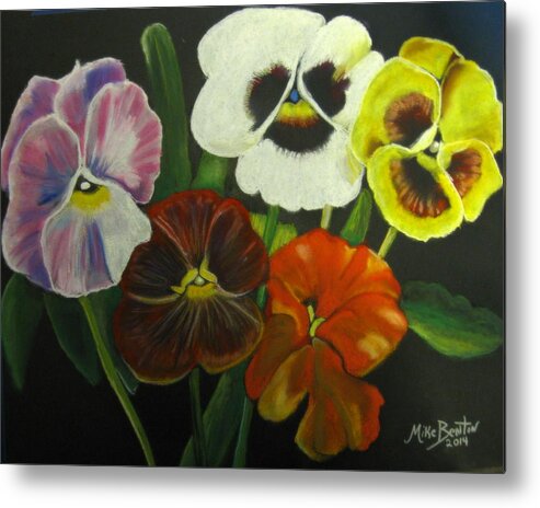 Floral Metal Print featuring the pastel I See Your Pansies by Mike Benton