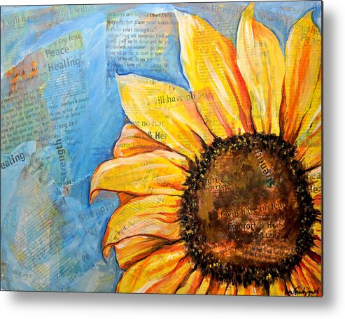  Art Metal Print featuring the painting I will have no fear Sunflower by Lisa Jaworski