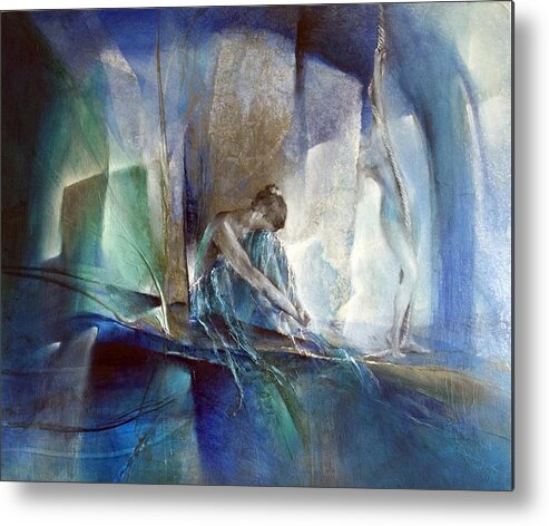 Female Metal Print featuring the painting Im blauen Raum by Annette Schmucker