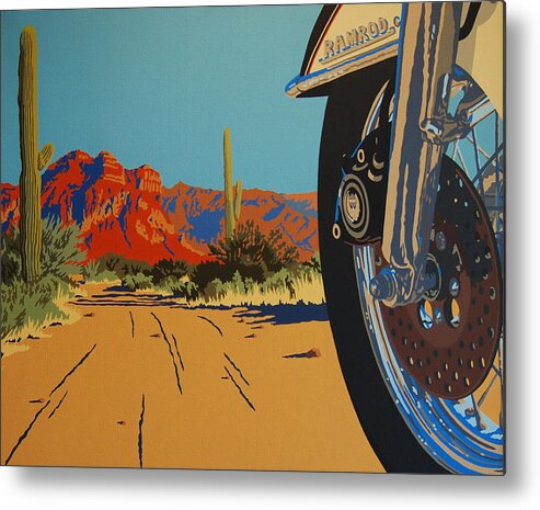 Motorcycle Metal Print featuring the painting In Search of the Herd by Cheryl Fecht